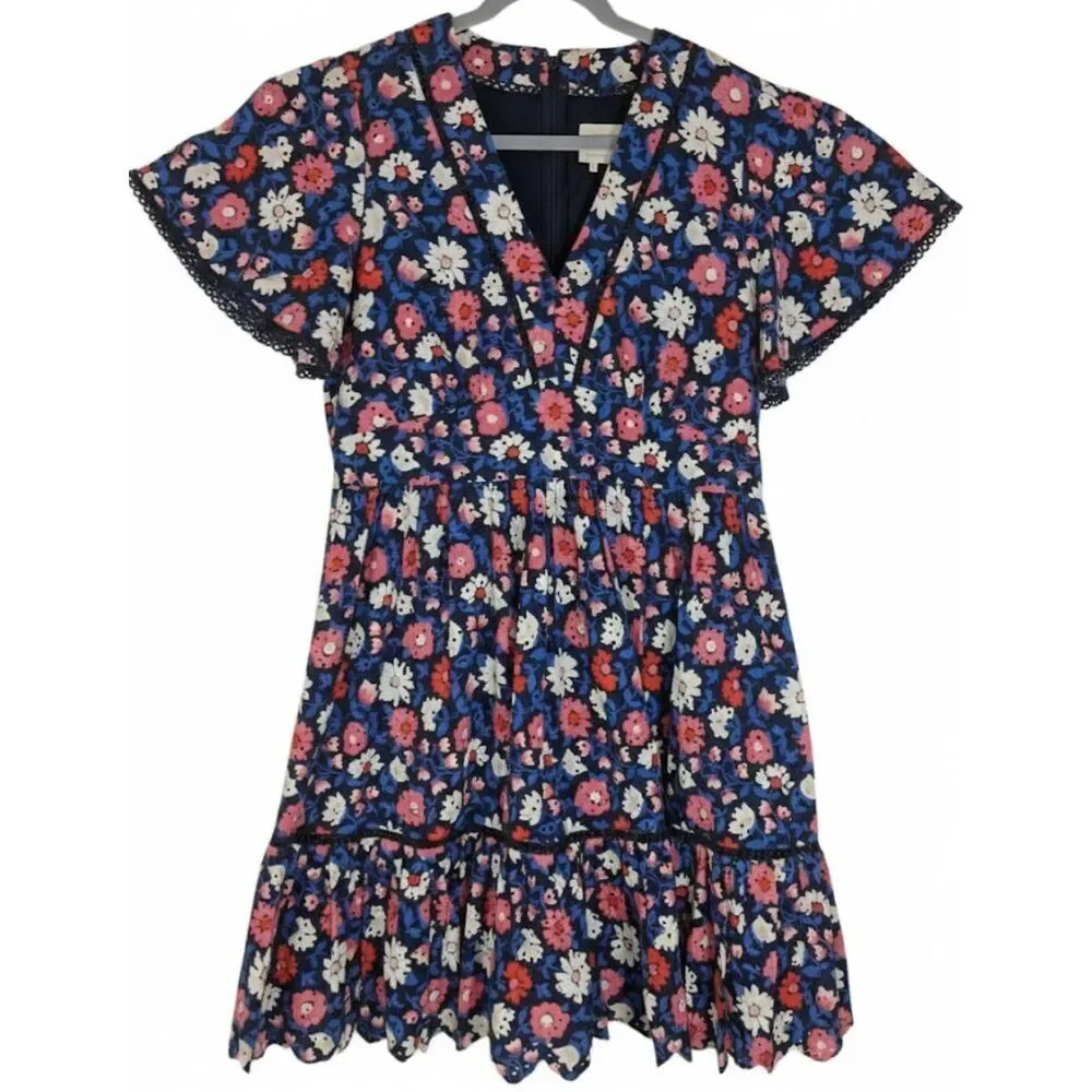 Kate spade womens size 12 shift dress blue pink boho whimsigoth flutter sleeve - Picture 1 of 11